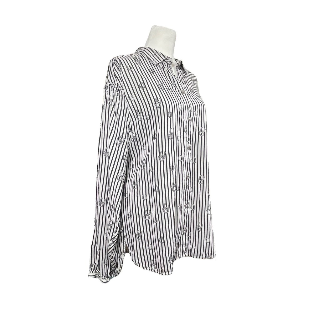 Cruel Women's Flowy Blouse Horseshoes Ruffles Cowgirl Rodeo Size XL Rockabilly - Picture 10 of 14